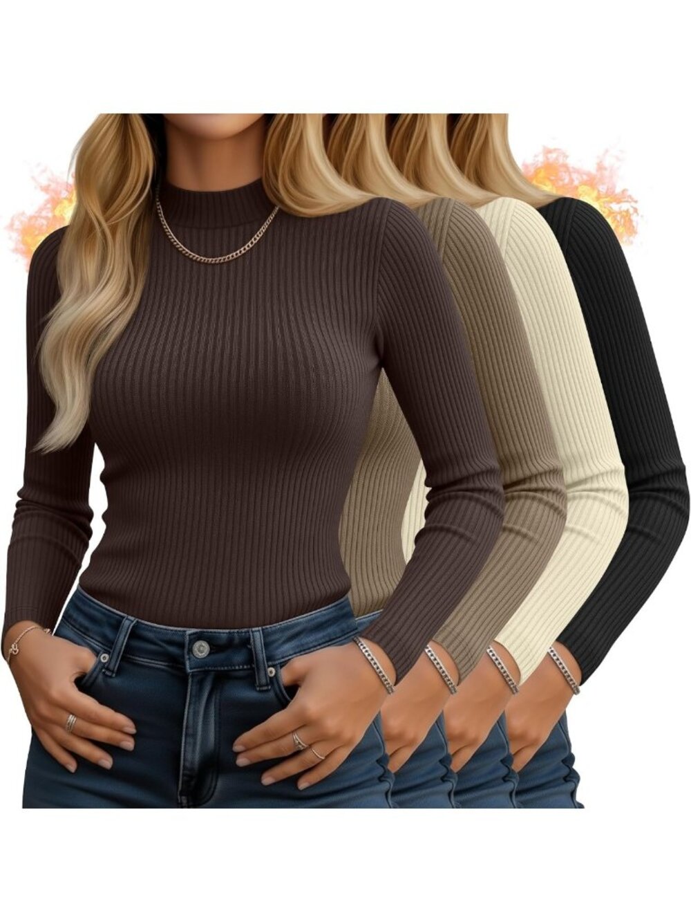 4 Pack Women's Ribbed Knit Thermal Mock Neck Tops - Cozy, Stylish & Versatile